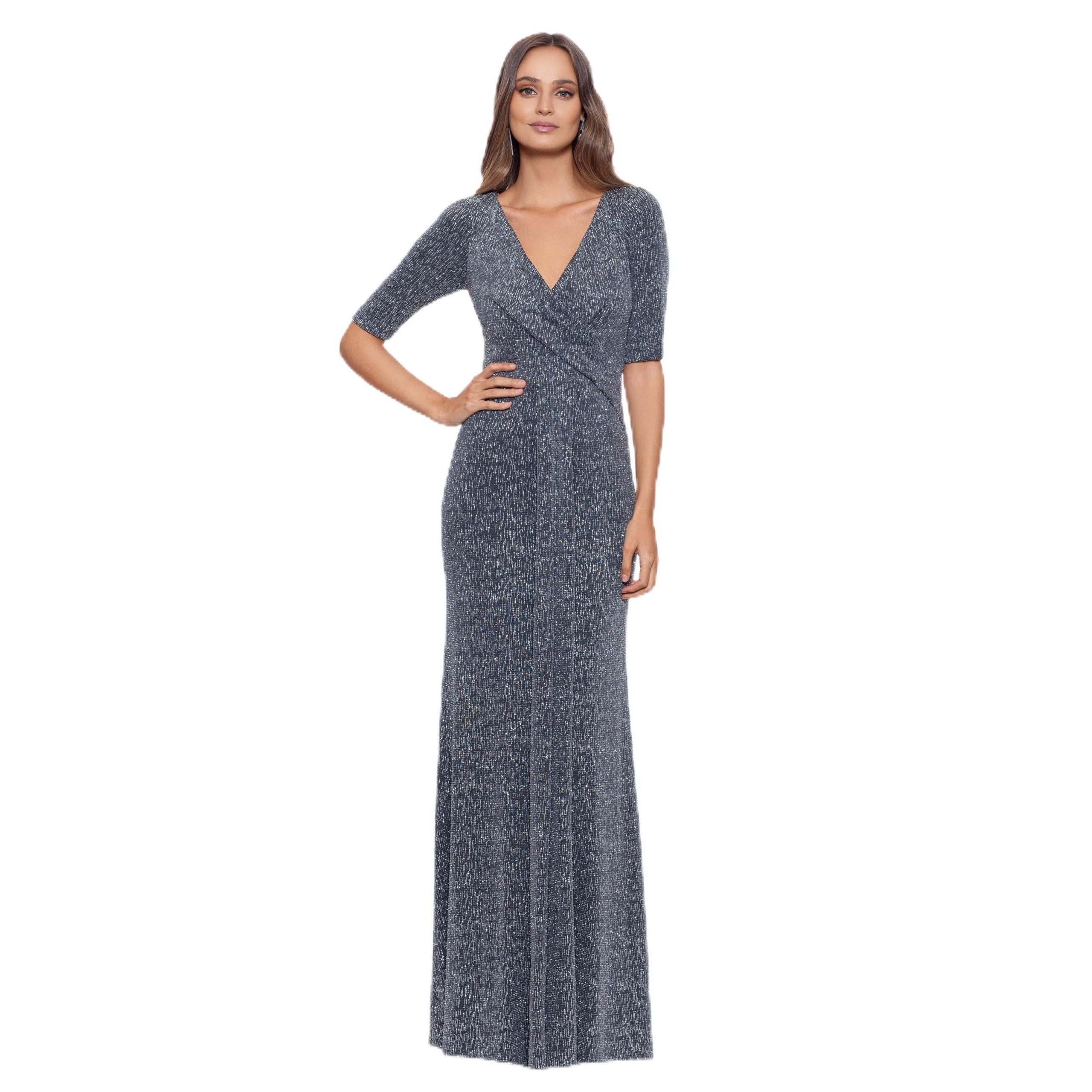 "Emma" Long V-Neck Glitter Dress